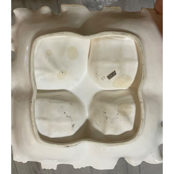 Vintage Majolica Porcelain Oak Leave Basketweave Divided Fruit Dish Square Peach - Picture 4 of 6